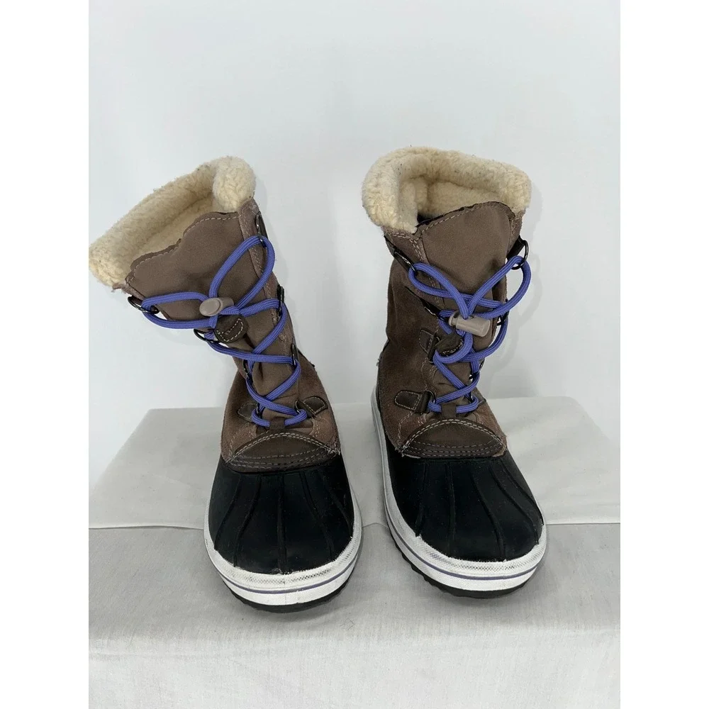 Target Thermolite Men Duck Boots Brown‎ Suede Faux Fur Lined Purple Laces Size 5